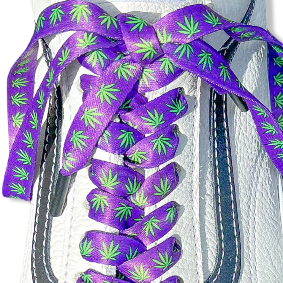 Purple Weed Shoelaces 100% Recycled Flat Custom Shoelaces
